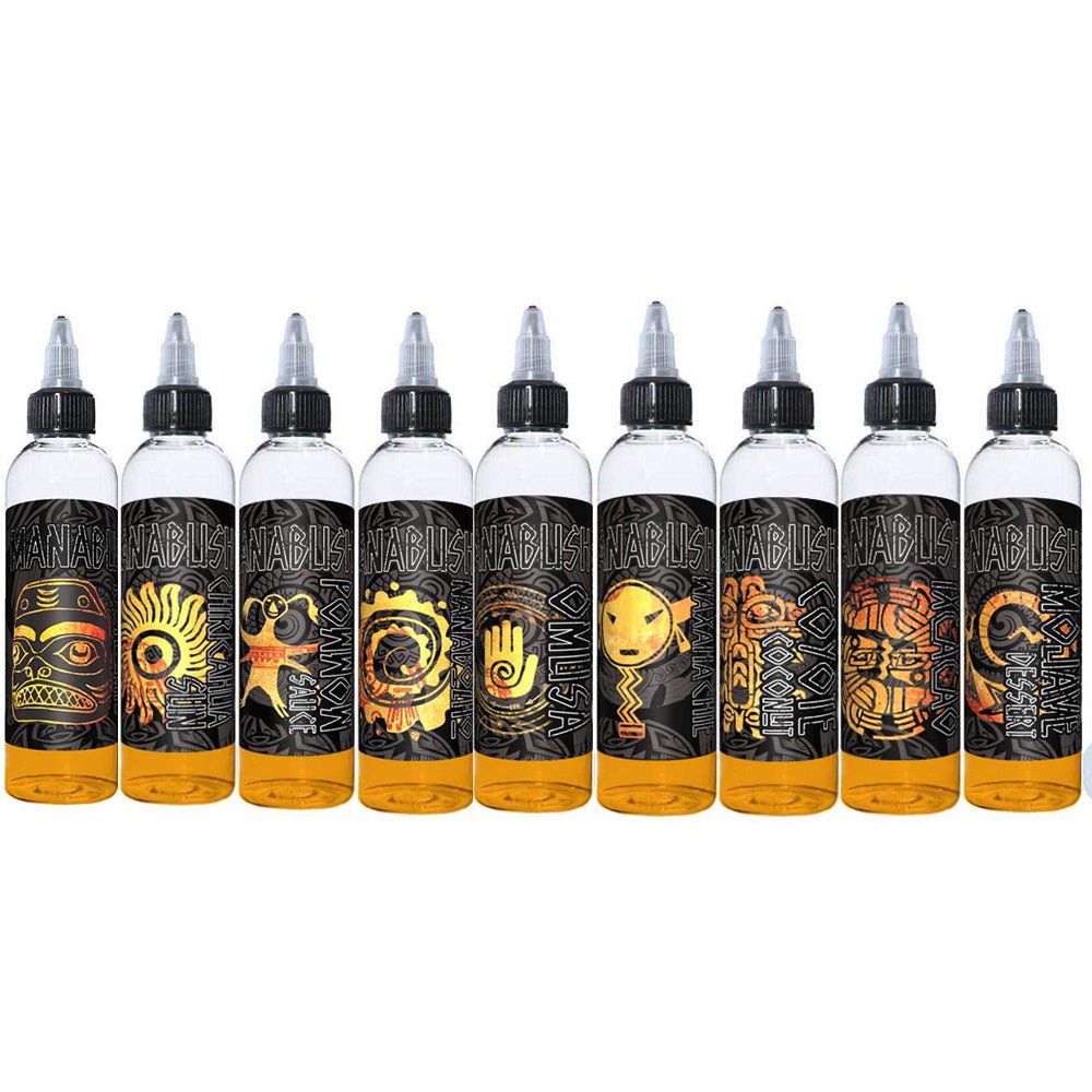 The Nokomis Full Range in 50ml Shortfill with 10ml each of the same flavours in 18mg - Manabush Eliquid - Tobacco E-liquid and Vape Juice