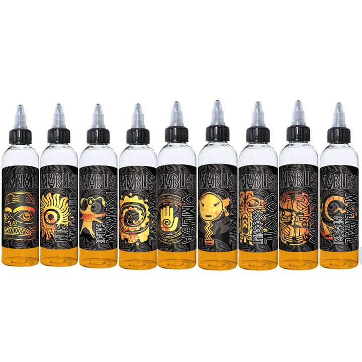 The Nokomis Full Range in 50ml Shortfill with 10ml each of the same flavours in 18mg - Manabush Eliquid - Tobacco E-liquid and Vape Juice