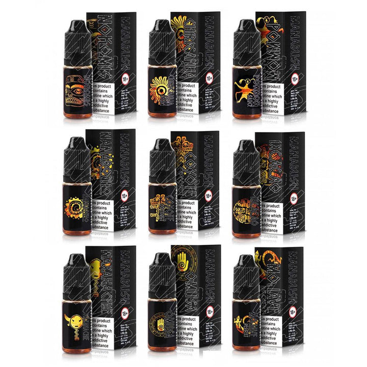 The Nokomis Full Range in 50ml Shortfill with 10ml each of the same flavours in 18mg - Manabush Eliquid - Tobacco E-liquid and Vape Juice