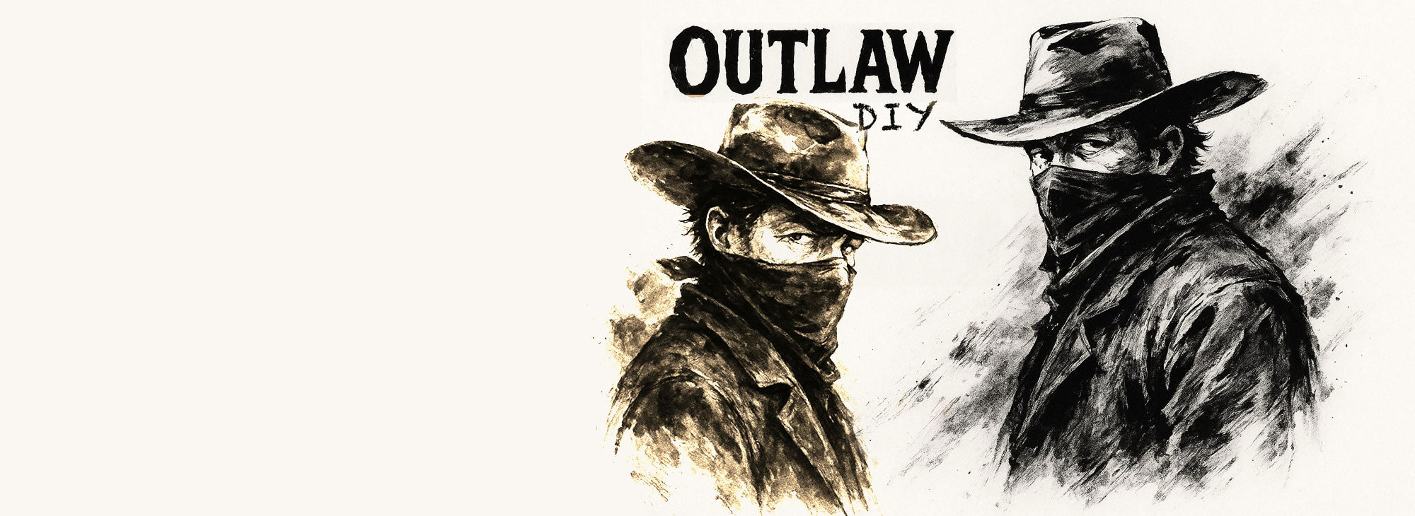 Two figures in cowboy hats with 'Outlaw DIY' text on a white background