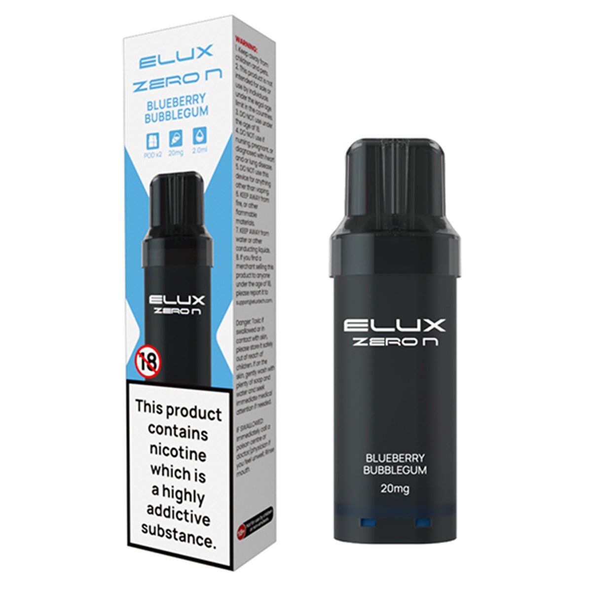 Blueberry Bubblegum Zero N Pre-filled Pods By Elux - Manabush Eliquid - Tobacco E-liquid and Vape Juice